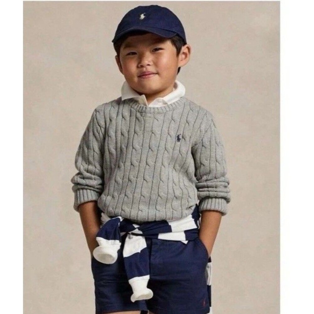 Polo Ralph Lauren Cable Knit Sweater Boys 3T Gray 100% Cotton Pony Crewneck
